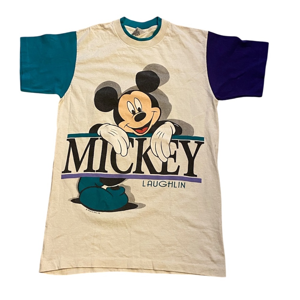 Disney Mickey Graphic Short Sleeve Tee - Cream with Teal & Purple Accents